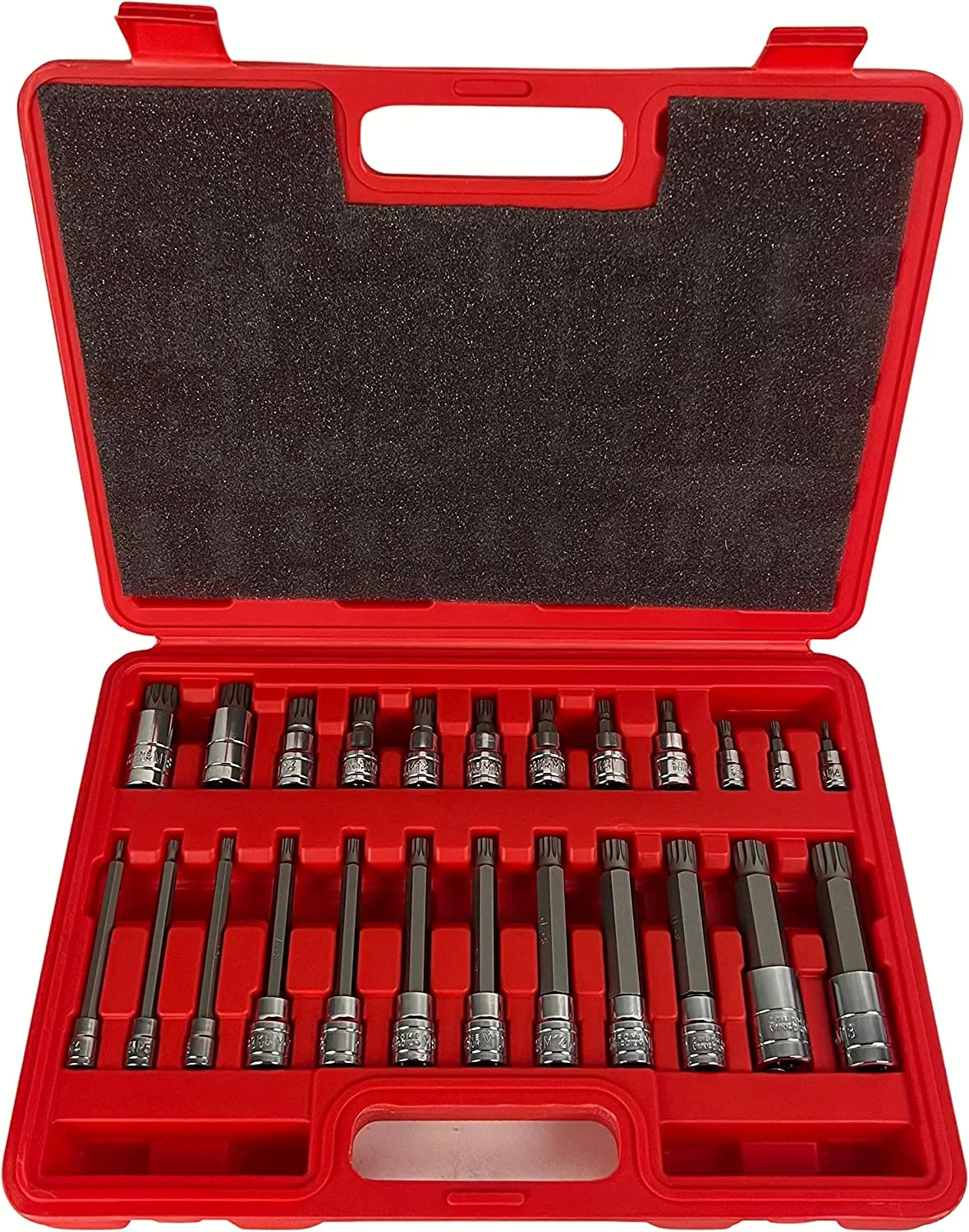 . USA - 24pc Long Spline & Short Spline Bit Socket Set S2 Steel XZN Triple Square 12-PT. European Style M4 - M18 Set